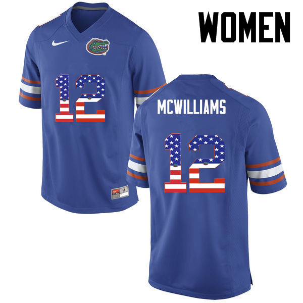 Women Florida Gators #12 C.J. McWilliams College Football USA Flag Fashion Jerseys-Blue - Click Image to Close